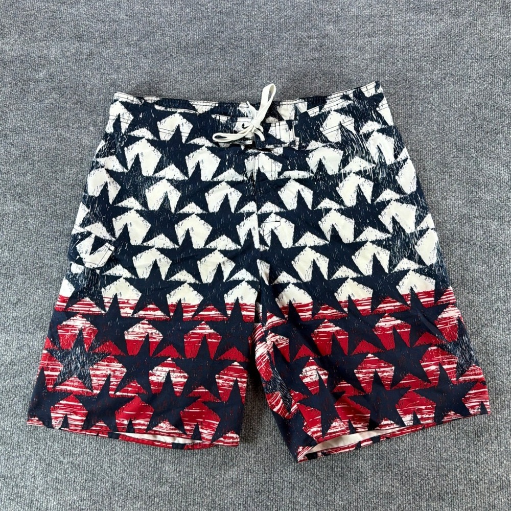 Joe Boxer American Flag Swim Trunks Red White Blue Board Shorts L 4th of July